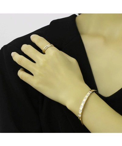 8mm Width Stainless Steel Cubic Zircon Filled Open Clasp Bangle Bracelet Gold $8.84 Bracelets