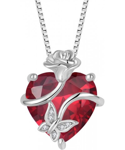 Silver Infinity Butterfly Gem Stone Necklace for Women Ladies, Rose Flower & Butterflies Jewelry with Birthstone July - Ruby ...