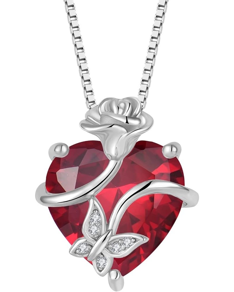 Silver Infinity Butterfly Gem Stone Necklace for Women Ladies, Rose Flower & Butterflies Jewelry with Birthstone July - Ruby ...