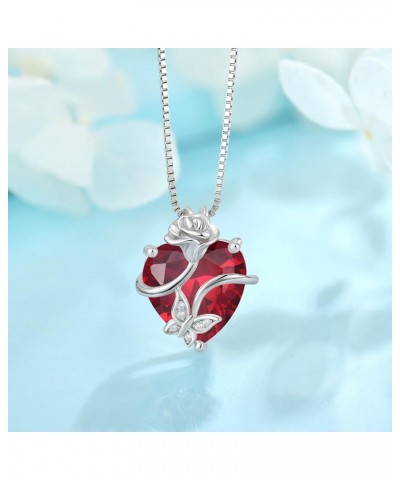 Silver Infinity Butterfly Gem Stone Necklace for Women Ladies, Rose Flower & Butterflies Jewelry with Birthstone July - Ruby ...