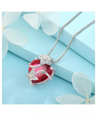 Silver Infinity Butterfly Gem Stone Necklace for Women Ladies, Rose Flower & Butterflies Jewelry with Birthstone July - Ruby ...