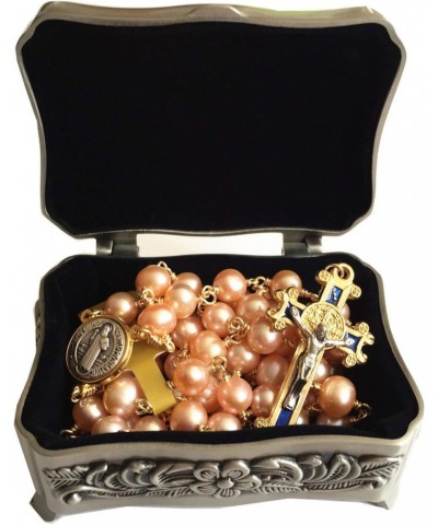 Pink 8mm Real Pearl BEADS St. Benedict GOLD ROSARY CROSS Necklace & box Catholic GIFTS $38.85 Necklaces