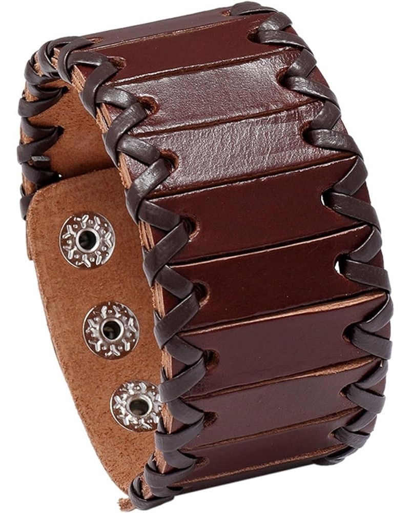 Punk Rock Braided Wristband Wide Leather Cuff Bracelets Brown $7.15 Bracelets