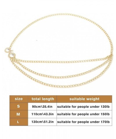 MultiLayer Waist Chain Belts for Women, Adjustable Metal Body Belly Chain for Dress Gold Diamond L: (Fit Waist 130cm/51.2in) ...