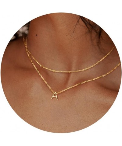 Trendy A-Z Letter Choker Pendant - Dainty 14K Gold Plated Layered Satellite Initial Necklace Set for Women Cute Jewelry Gift ...