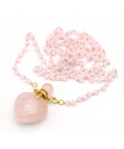 Natural Rose Quartz Stone Perfume Bottle Pendant Crystal Bead Chain Heart Shape Necklace For Women $12.23 Necklaces