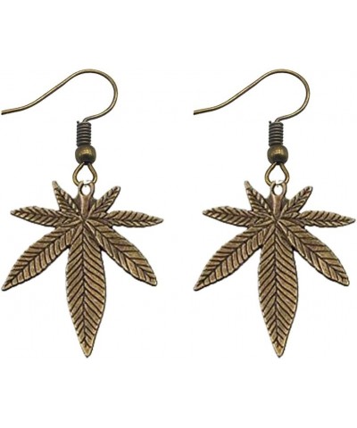 Gold Marijuana Weed Leaf Dangle Earrings Green Leaves Earrings bronze $8.39 Earrings