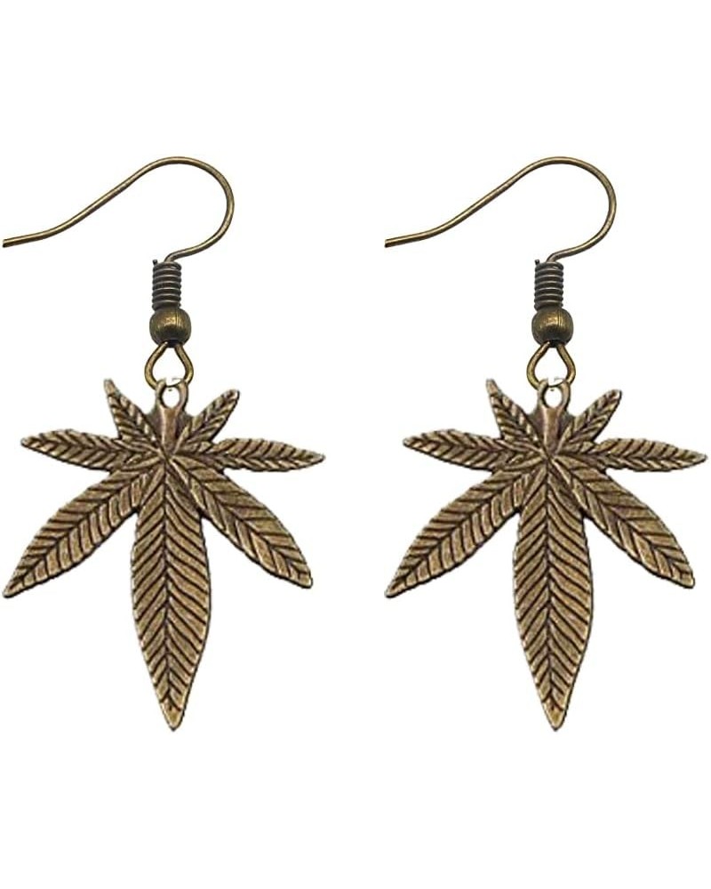 Gold Marijuana Weed Leaf Dangle Earrings Green Leaves Earrings bronze $8.39 Earrings