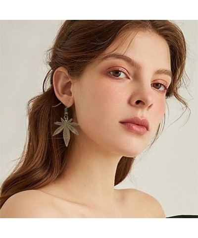 Gold Marijuana Weed Leaf Dangle Earrings Green Leaves Earrings bronze $8.39 Earrings