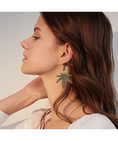 Gold Marijuana Weed Leaf Dangle Earrings Green Leaves Earrings bronze $8.39 Earrings