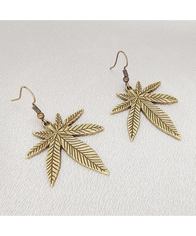 Gold Marijuana Weed Leaf Dangle Earrings Green Leaves Earrings bronze $8.39 Earrings