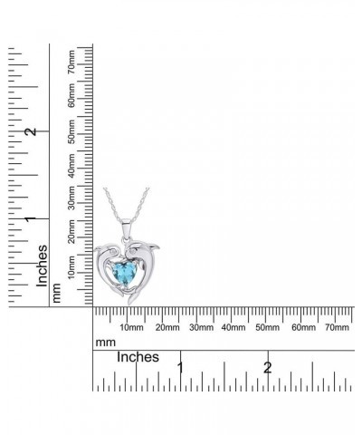 Heart Frame Double Dophin Pendant Necklace in 14k White Gold Over Sterling Silver Simulated Aquamarine $32.47 Necklaces