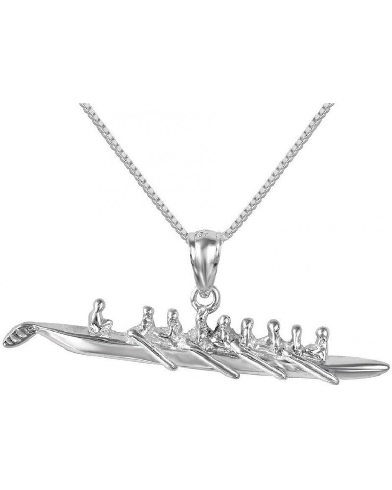 Sterling Silver Box Chain Necklace w/Rowing or Sculling Team 3 Dimensional Pendant Charm Pendant w/ 16" Box Chain $17.69 Neck...