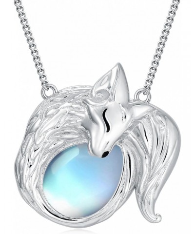 Moonstone Fox Necklace Fox Pendant Necklace Animal Fox Jewelry Christmas Gift for Women Girls $14.96 Necklaces