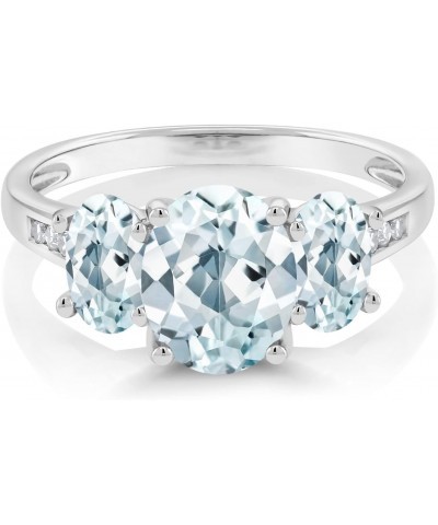 10K White Gold Sky Blue Aquamarine and White Diamond Oval 3-Stone Engagement Ring For Women (2.20 Cttw, Gemstone March Births...