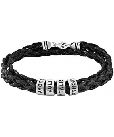 MYKA - Personalized Braided Black or Brown Leather Adjustable Bracelet with Engraved Beads for Women, Her, Mom, Girlfriend - ...