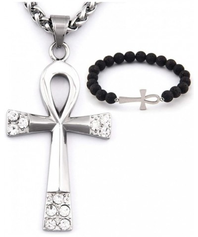 Ankh Cross Necklace Stainless Steel with CZ Stone Pendant Ancient Egyptian Symbol of Life Jewlery Men Women 28 Inches $9.87 N...