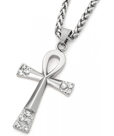 Ankh Cross Necklace Stainless Steel with CZ Stone Pendant Ancient Egyptian Symbol of Life Jewlery Men Women 28 Inches $9.87 N...