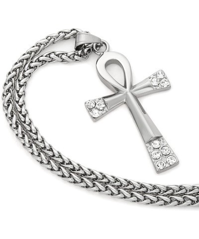 Ankh Cross Necklace Stainless Steel with CZ Stone Pendant Ancient Egyptian Symbol of Life Jewlery Men Women 28 Inches $9.87 N...