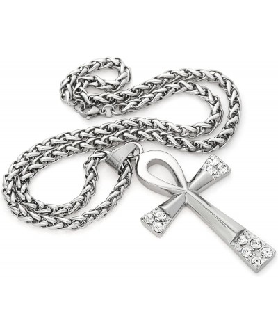 Ankh Cross Necklace Stainless Steel with CZ Stone Pendant Ancient Egyptian Symbol of Life Jewlery Men Women 28 Inches $9.87 N...