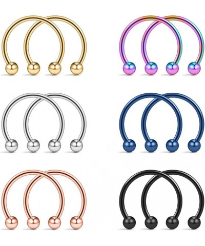 12PCS 16G Surgical Steel Nose Septum Horseshoe Hoop Earring Eyebrow Tragus Lip Piercing Ring 8mm w Balls $7.50 Body Jewelry