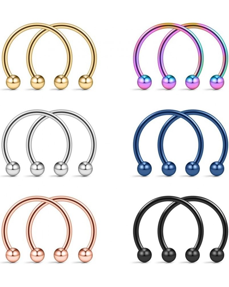 12PCS 16G Surgical Steel Nose Septum Horseshoe Hoop Earring Eyebrow Tragus Lip Piercing Ring 8mm w Balls $7.50 Body Jewelry