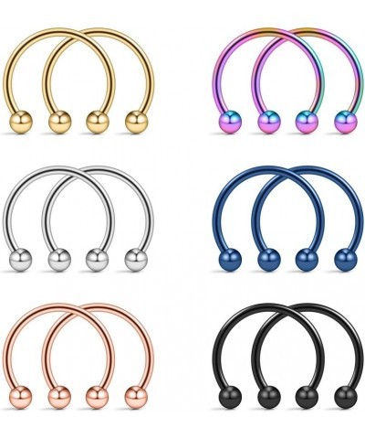 12PCS 16G Surgical Steel Nose Septum Horseshoe Hoop Earring Eyebrow Tragus Lip Piercing Ring 8mm w Balls $7.50 Body Jewelry