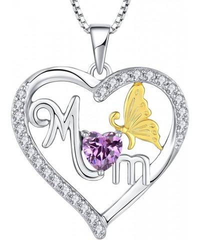 Mom Pendant for Women 925 Sterling Silver Heart Butterfly Necklace Birthstone Mother Jewelry 02-amethyst-Feb $26.65 Necklaces