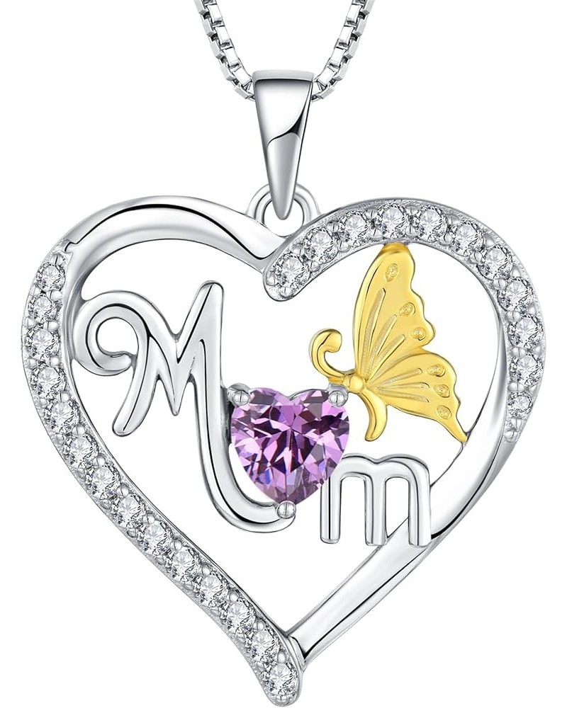 Mom Pendant for Women 925 Sterling Silver Heart Butterfly Necklace Birthstone Mother Jewelry 02-amethyst-Feb $26.65 Necklaces