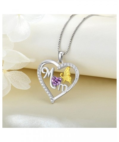 Mom Pendant for Women 925 Sterling Silver Heart Butterfly Necklace Birthstone Mother Jewelry 02-amethyst-Feb $26.65 Necklaces