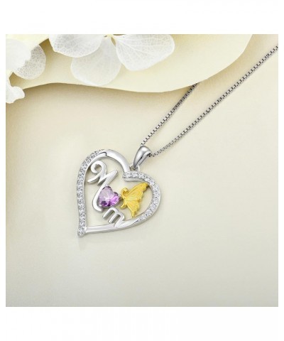 Mom Pendant for Women 925 Sterling Silver Heart Butterfly Necklace Birthstone Mother Jewelry 02-amethyst-Feb $26.65 Necklaces