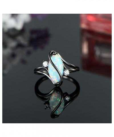 18K Black Gold Plated Rainbow CZ/Opal Marquise Rings for Women Cocktail Promise Eternity Band Party Birthday Gifts Fashion Je...