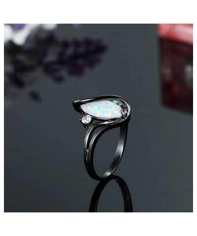 18K Black Gold Plated Rainbow CZ/Opal Marquise Rings for Women Cocktail Promise Eternity Band Party Birthday Gifts Fashion Je...