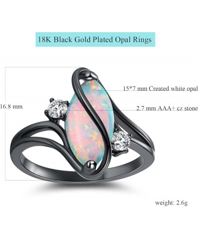 18K Black Gold Plated Rainbow CZ/Opal Marquise Rings for Women Cocktail Promise Eternity Band Party Birthday Gifts Fashion Je...