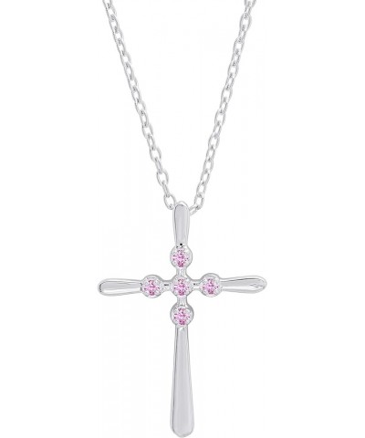 Round Gemstone Ladies Cross Pendant (Gold Chain Included), 10K Gold White Gold pink sapphire $91.97 Necklaces