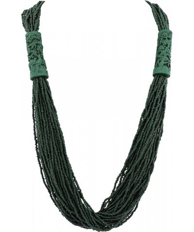 Multi Layer Handmade Beaded Long Statement Women Necklace (NK-10609) dark green $10.50 Necklaces