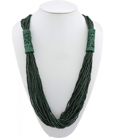 Multi Layer Handmade Beaded Long Statement Women Necklace (NK-10609) dark green $10.50 Necklaces