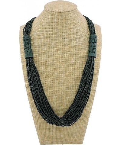 Multi Layer Handmade Beaded Long Statement Women Necklace (NK-10609) dark green $10.50 Necklaces