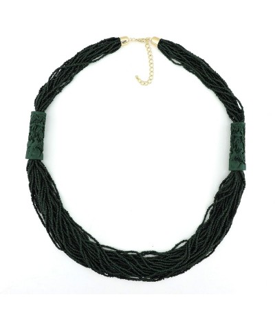 Multi Layer Handmade Beaded Long Statement Women Necklace (NK-10609) dark green $10.50 Necklaces