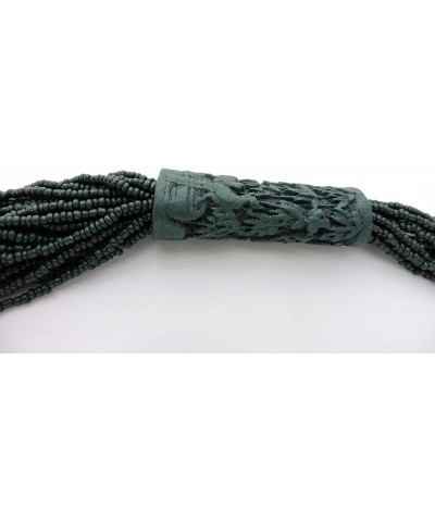 Multi Layer Handmade Beaded Long Statement Women Necklace (NK-10609) dark green $10.50 Necklaces