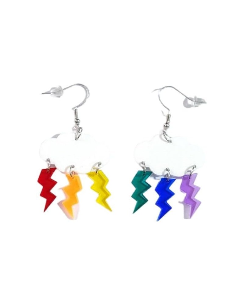 Cute Clouds Lightning Bolt Earrings Creative Acrylic Transparent Clouds Rainbow Lightning Raindrop Earrings Cartoon Sweety Fu...