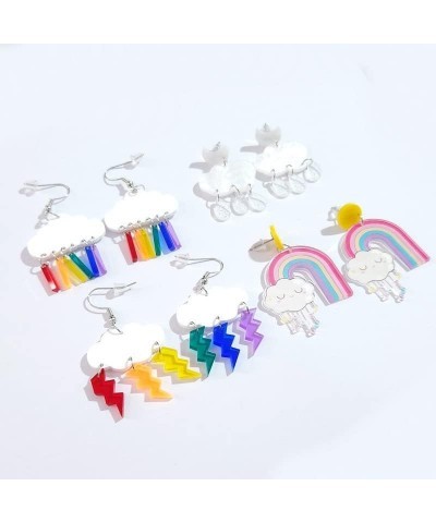 Cute Clouds Lightning Bolt Earrings Creative Acrylic Transparent Clouds Rainbow Lightning Raindrop Earrings Cartoon Sweety Fu...