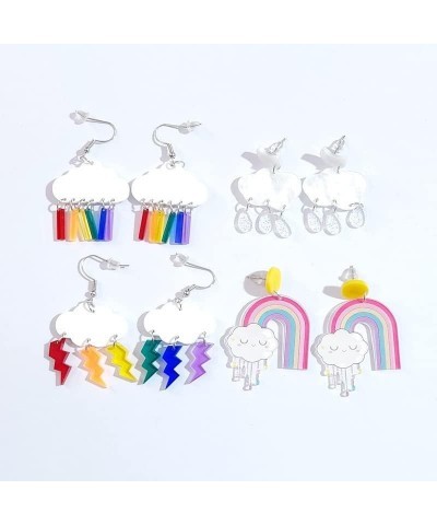 Cute Clouds Lightning Bolt Earrings Creative Acrylic Transparent Clouds Rainbow Lightning Raindrop Earrings Cartoon Sweety Fu...