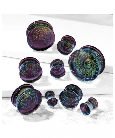 Purple Galaxy Sparkle Swirl Double Flared Glass Plugs, Sold as a Pair 8mm (0GA) $14.93 Body Jewelry