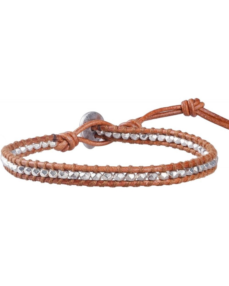 New 925 Silver Beads Beaded Bracelets Bangle Color Leather Wrap Bracelets for Women Friendship Bracelet Brown B $7.70 Bracelets