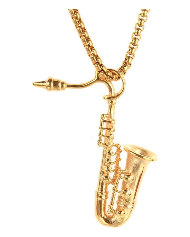 Unisex Stainless Steel Saxophone Musical Instruments Pendant Punk Necklace Gold (no chain) $11.96 Necklaces