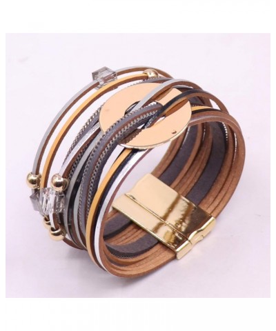 KSQS Multi-layer Leather Wrap Cuff Bracelet, Boho Wide Braided Buckle Bracelets for Women, Waterproof Leather Wristband Bangl...