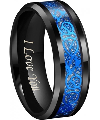 4mm 6mm 8mm 10mm Blue/Rose Gold Groove Black Matte Finish Tungsten Carbide Wedding Band Ring Engraved I Love You Size 4 To 17...