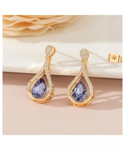 Austrian Crystal Halo Teardrop Hollow Drop Stud Earrings for Women 14K Rose Gold Plated Hypoallergenic Jewelry Gifts for Wome...