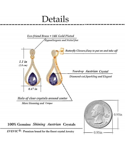 Austrian Crystal Halo Teardrop Hollow Drop Stud Earrings for Women 14K Rose Gold Plated Hypoallergenic Jewelry Gifts for Wome...